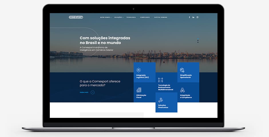 mockup do site da Comexport