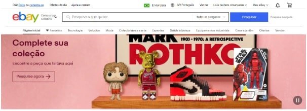 Menu do site do Ebay