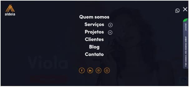 Menu do site da Aldeia