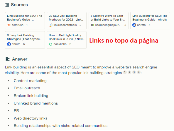 Imagem mostra resultado da pesquisa para "Qual é a melhor maneira de construir links para um site"