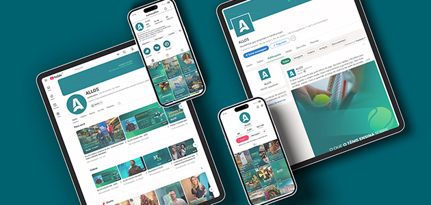 Feed das redes sociais do nosso cliente, a ALLOS. A agência Aldeia Comunicação, localizada no Rio de Janeiro, é responsável pela gestão das plataformas LinkedIn, Instagram, Tik Tok e Facebook.