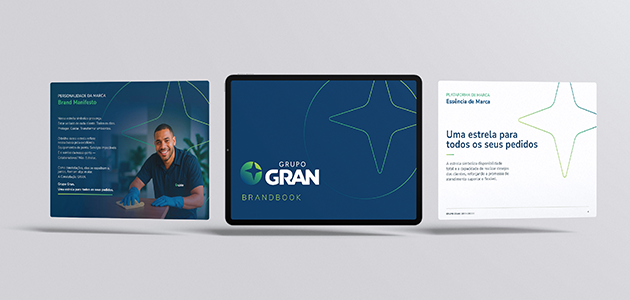 Brandbook é um dos serviços oferecidos pela agência de publicidade Aldeia Comunicação, localizada no Rio de Janeiro. A fotografia mostra um case feito para o cliente Grupo Gran.
