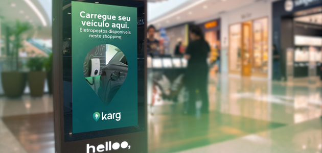 Case de campanha de TV interna, desenvolvido pela Aldeia Comunicação, para a empresa de eletropostos Karg em um dos shoppings ALLOS